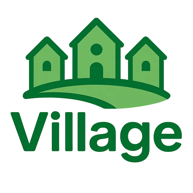 Village logo — three houses on a hill above the word Village